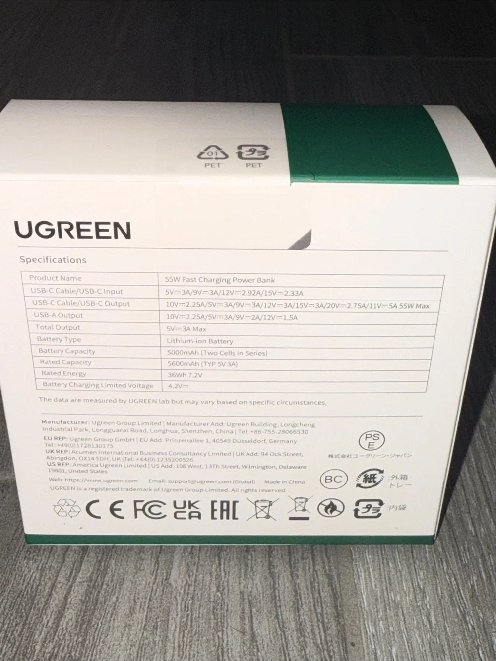 UGREEN 10,000mAh 55W Power Bank Built-In USB-C Cable New Sealed